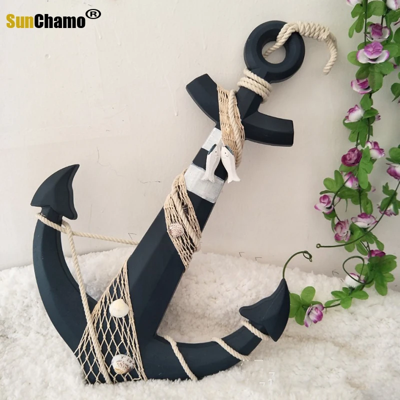 Rudder Helm Ship Anchor Antique Home Decor Wall Decoration Vintage Room Decor Accessories Ship Wooden Mediterranean 60cm