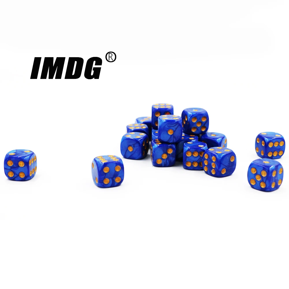 Wholesale 1000pcs High Quality Boutique 16mm Blue Acrylic Dice Rounded Corners Marble Pattern Gold Dot Dice