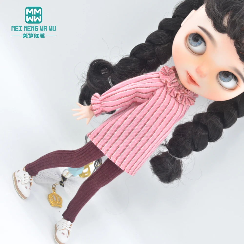 Blyth – vêtements de poupée, jouets Azone, accessoires de poupée à carreaux, jupe à bretelles, T-shirt, chaussures en cuir, 28-30cm, nouvelle collection