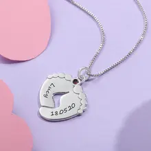 Personalized baby feet necklace with birthstone and silver pendant #5