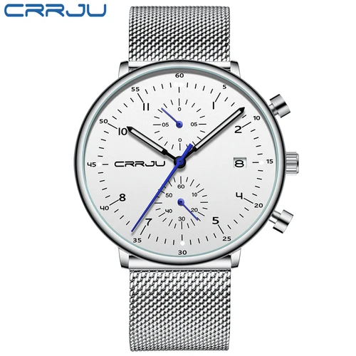 Imagen 2 del producto Reloj CRRJU para hombre, marca de lujo, reloj de pulsera de acero inoxidable para hombre, relojes militares impermeables con fecha de cuarzo, reloj masculino