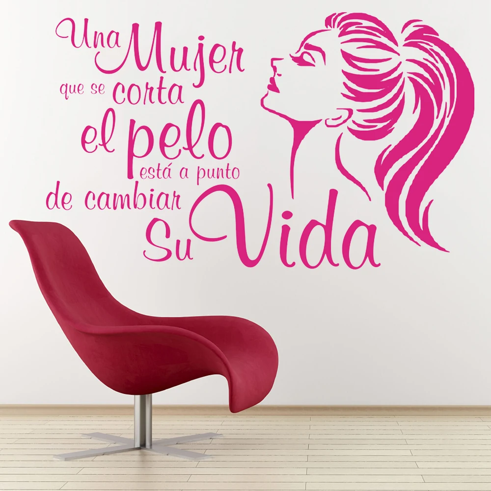 Spanish Quotes Wall Decals A Woman Cut Hair Is Change His Life Home Decor Hairdress Salon Vinyl Shop Window Wall Stickers Z077