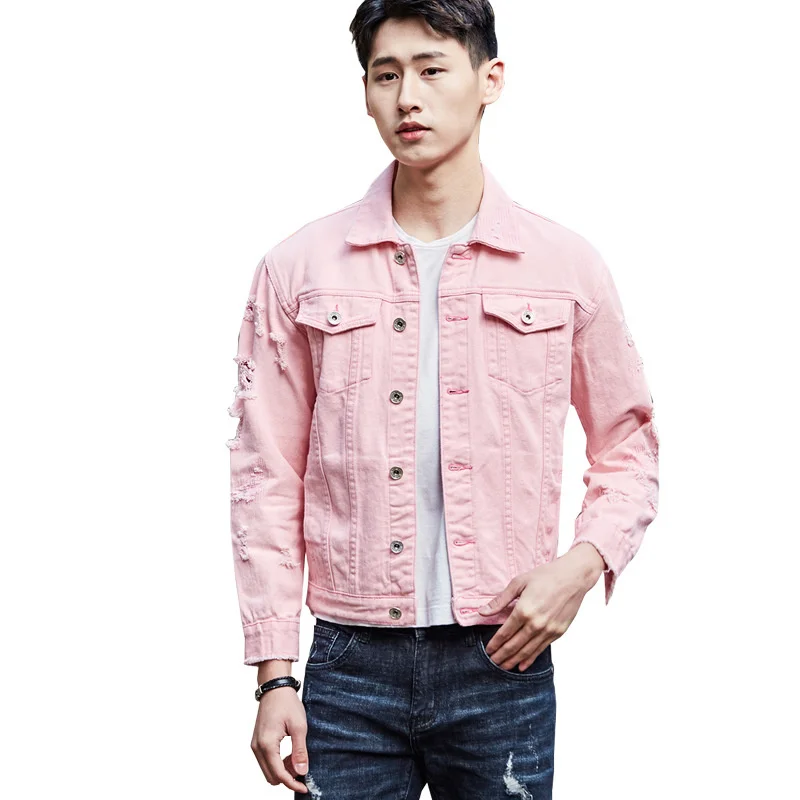 

Spring New Men's Slim Hole Denim Jacket Casual Male Buttons Student Solid Color Popular Small Fresh Personality Handsome Fashion