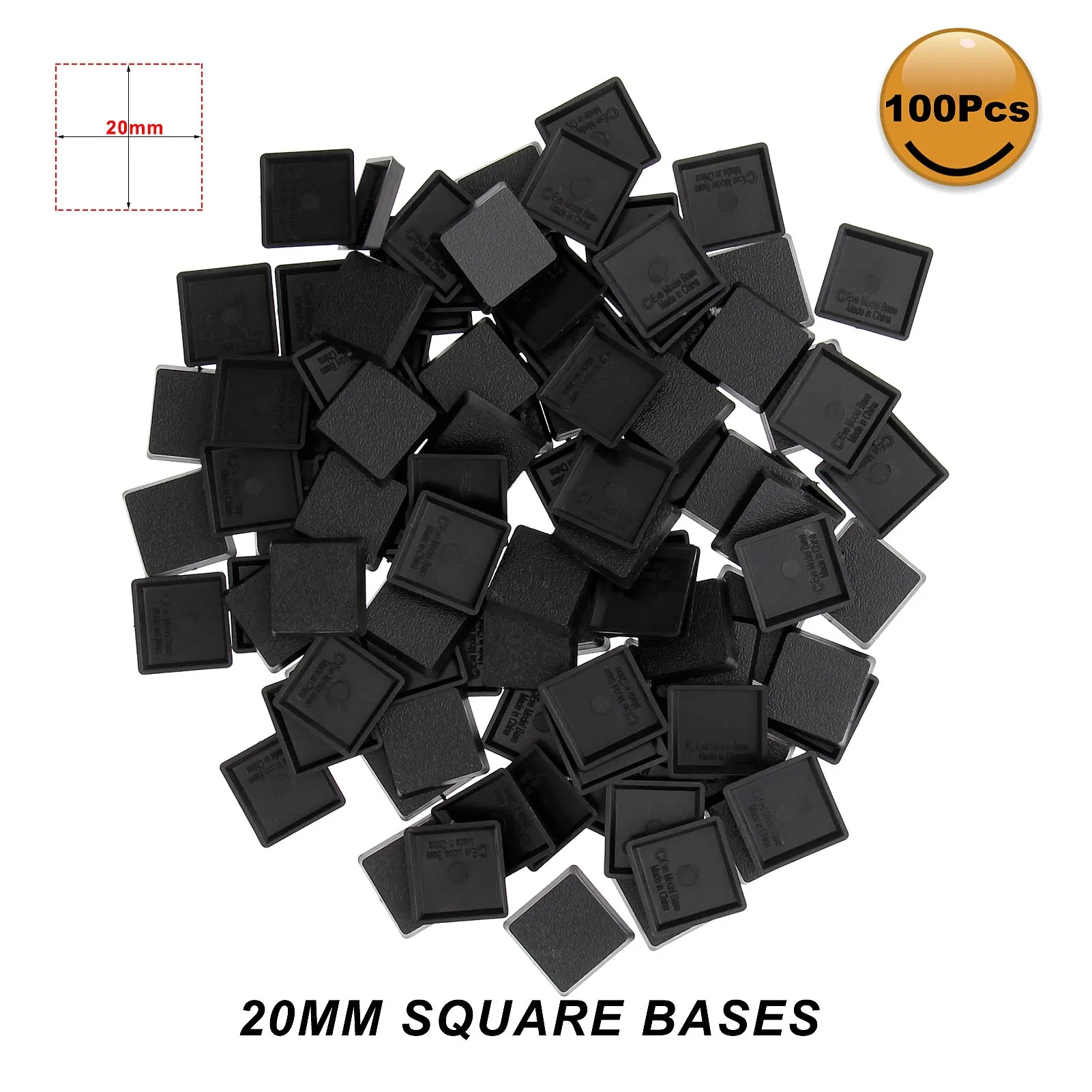 40pcs/60pcs/100pcs 20mm*20mm Square Model Bases for Wargames Table Games Plastic Black MB1020