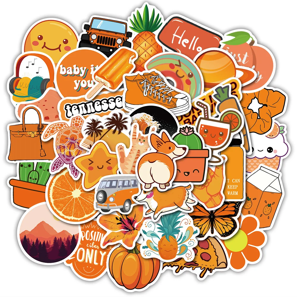 

50pcs Orange Stickers Waterproof Cool Girl Sticker for Luggage Skateboard Guaitar Laptop Suitcase Motorcycle Car Decal Toys
