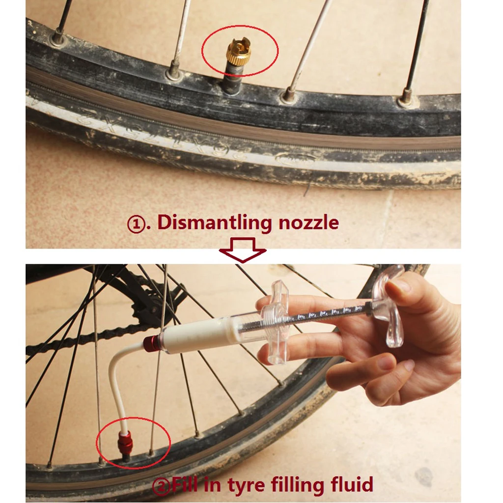 Adjustable Bike Tubeless Tyre Sealant Syringe Injector No Tubes Tire Filling Syringe with Hose Repair Tool