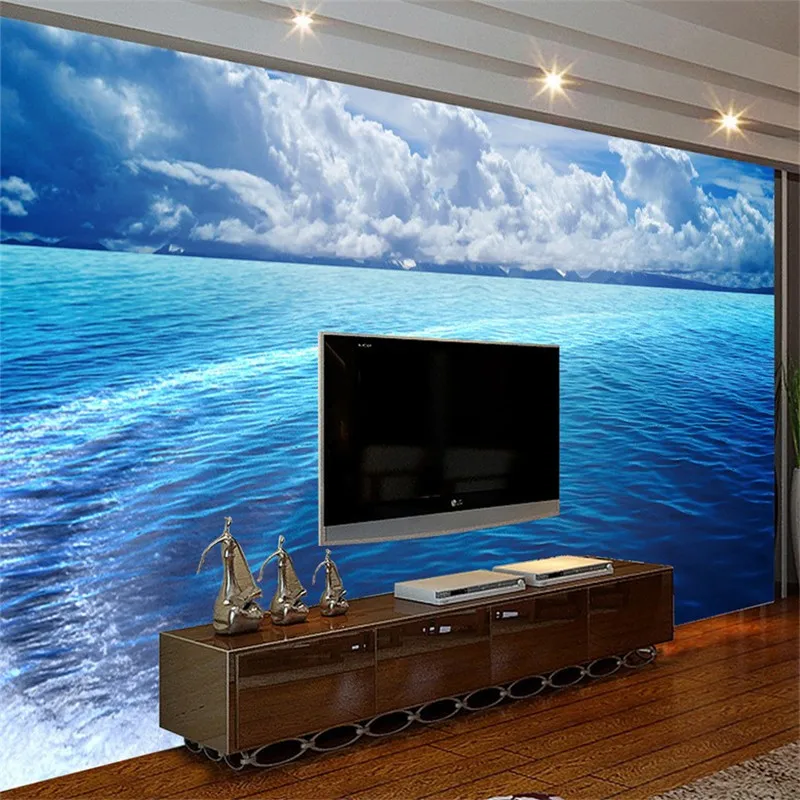 

wellyu Customized large mural home decoration background photography blue sea landscape office hotel tooling background wall