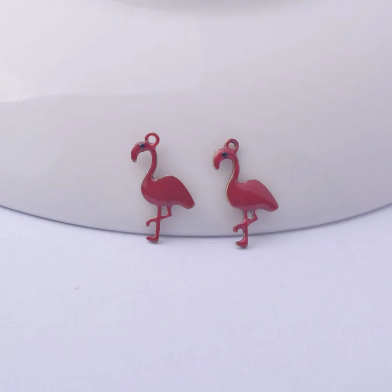 30 Stück 8*14mm beidseitig emaillierte Flamingo-Anhänger, kleine Vogel-Tier-Anhänger aus Kupfer, Schmuck – Detail 3