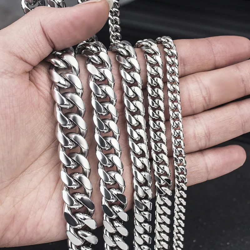 HNSP 8MM-14MM Stainless Steel Cuban Chain Necklace For Men Jewelry Male Neck Punk Accessory