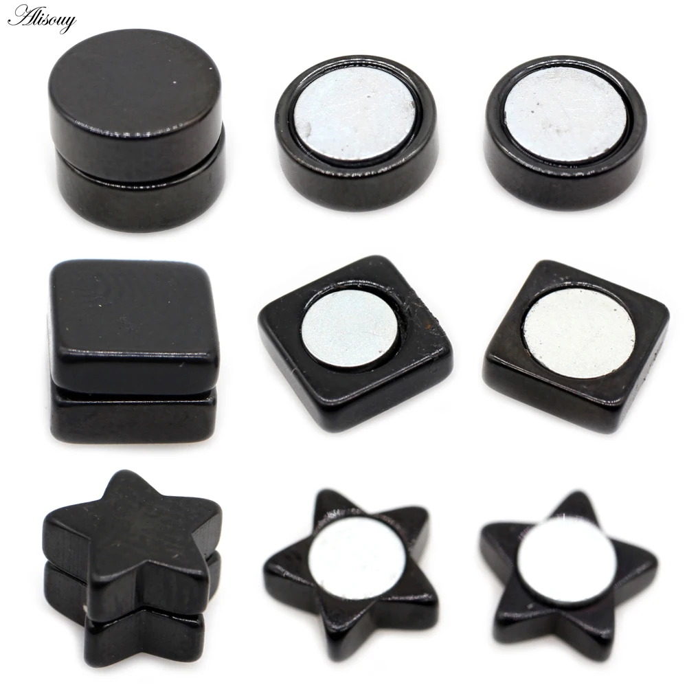 

Alisouy 2 шт. панк для женщин и мужчин магнит магнитные круглые звезды квадратные серьги-гвоздики без пирсинга поддельные серьги для бойфренда ювелирные изделия