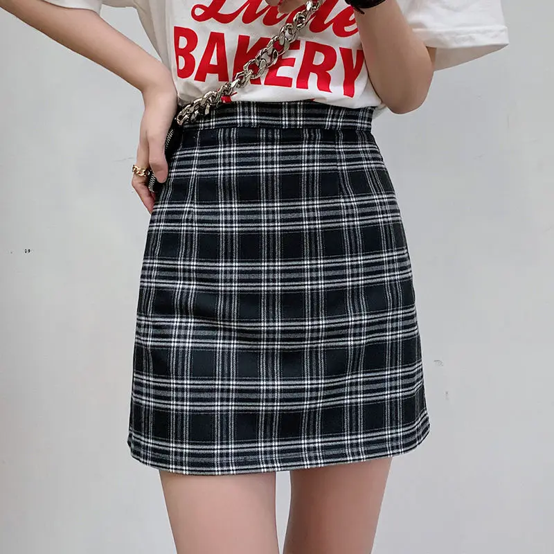 Skirts Women Retro Plaid Summer Mini Skirt A-line Ulzzang High Waist Students New Arrival Fashion Girls Female Stylish Fit 2XL