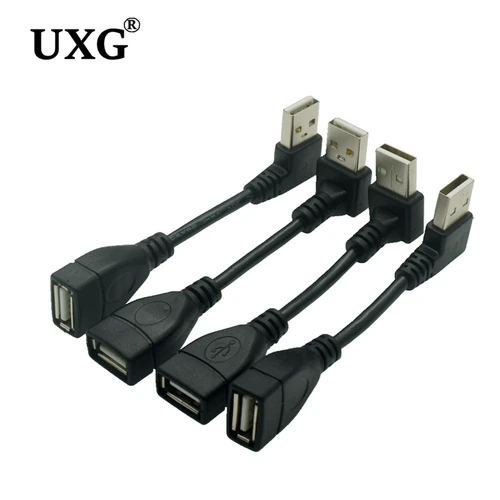 10cm 20cm USB 2,0 A macho a hembra Cable adaptador de extensión en ángulo 90 USB2.0 macho a hembra Cable negro derecho/izquierdo/abajo/arriba