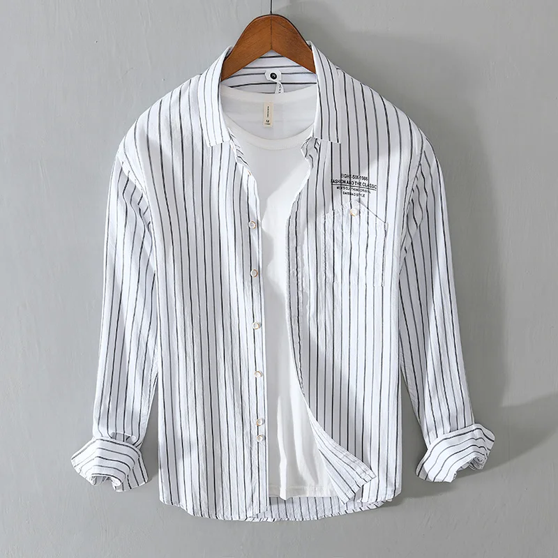 New style spring long-sleeved brand stripe cotton shirt men fashion casual shirts for men chemise camisa tops mens clothing