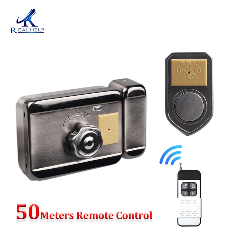 125kHz Card Swiping Lock 50m Remote Control ID Magnetic Card Door Lock Wireless Installation 4pcs AA Battery Easy Installation