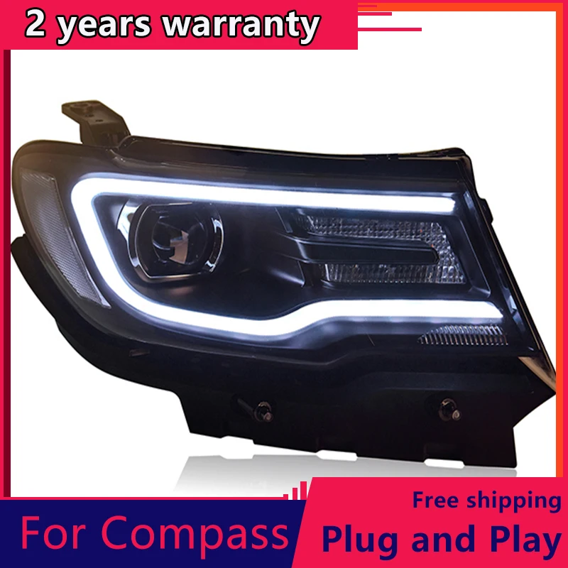 KOWELL Car Styling for Jeep compass Headlights 2017-2018 for compass LED Headlight Lens Double Beam H7 HID Xenon bi xenon lens