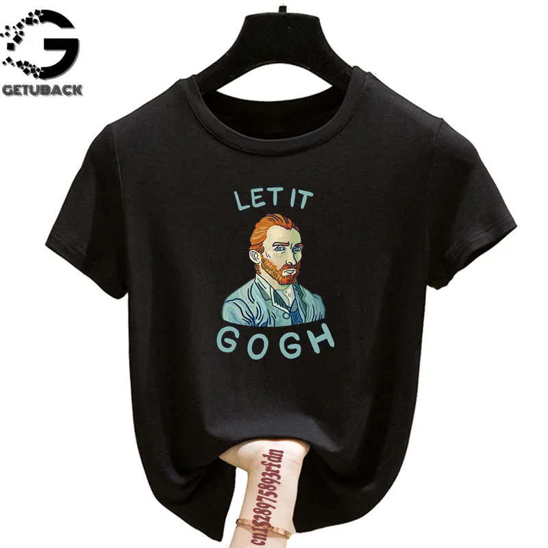 

Let It Van Gogh Funny Black Women T-shsirt Girl Summer O Neck White 90s Harajuku Y2K Tops Tee Female Fashion Clothes,Drop Ship