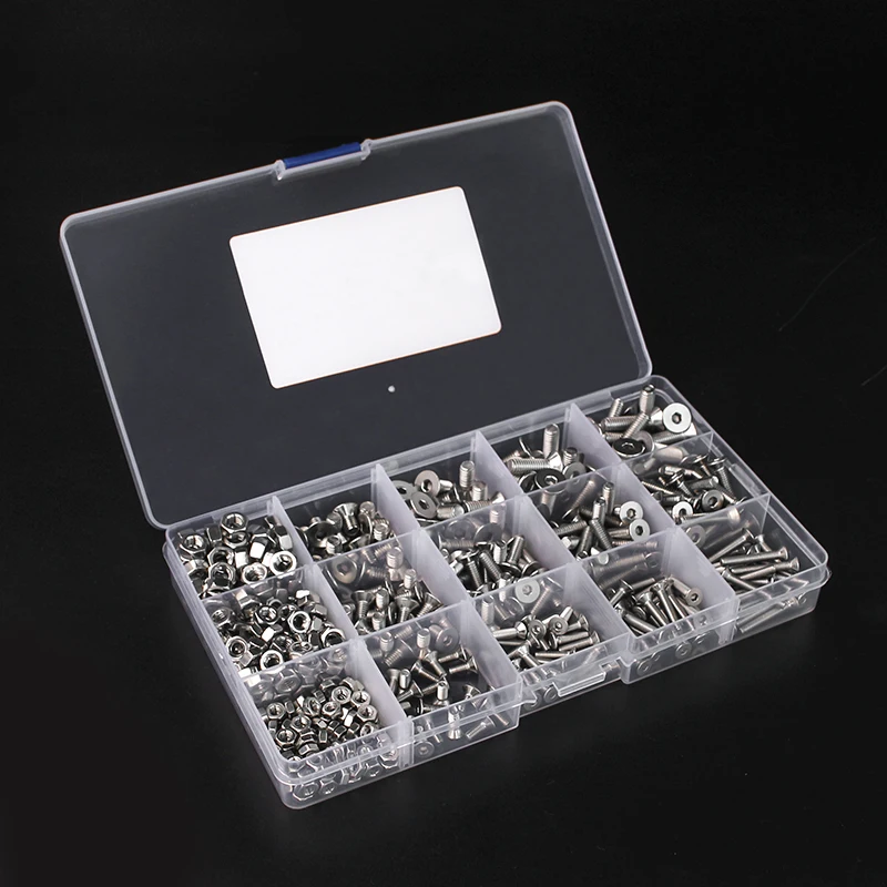 Screw-Set Bolts Nuts M2 M3 M4 M5 Hex Socket Screw Set Flat Round Cap Head Screws Bolts and Nuts Assortment Kit with Storage Box