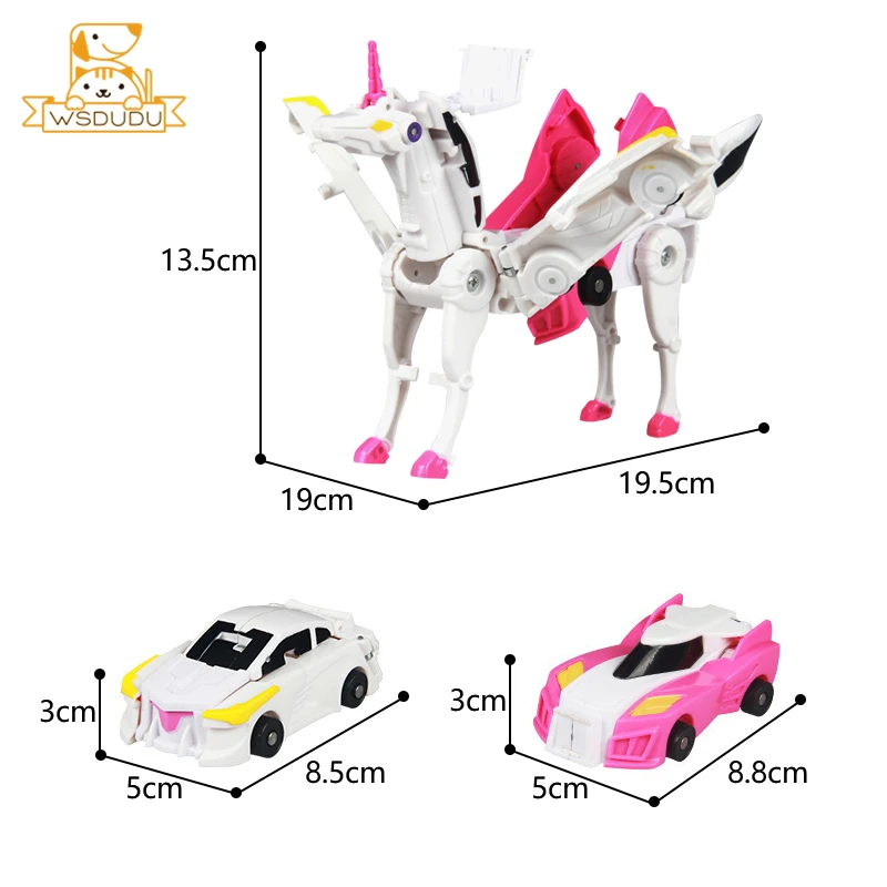 2 in 1 Car Transform Unicorn Figurines Magnetic Vehicle Cartoon Horse Action Figures Toy Fun Transformation Model Children Gifts