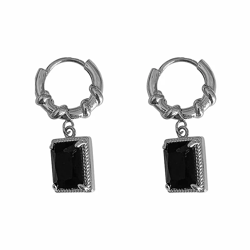 French elegant and simple black crystal square pendant earrings women\'s trendy prom party accessories