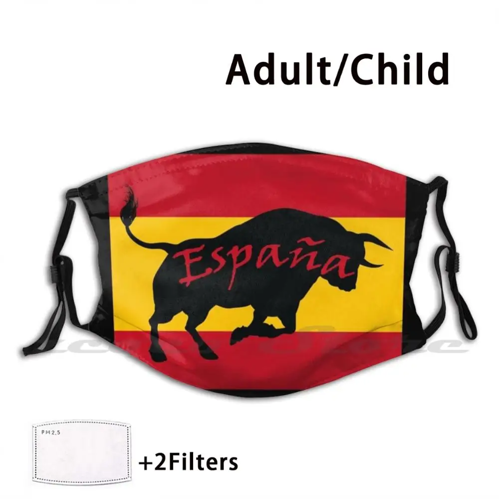 

Espaa-The Iconic Spanish Bull And The Flag Of Spain Custom Pattern Washable Filter Pm2.5 Adult Kids Mask Bandera De Espaa