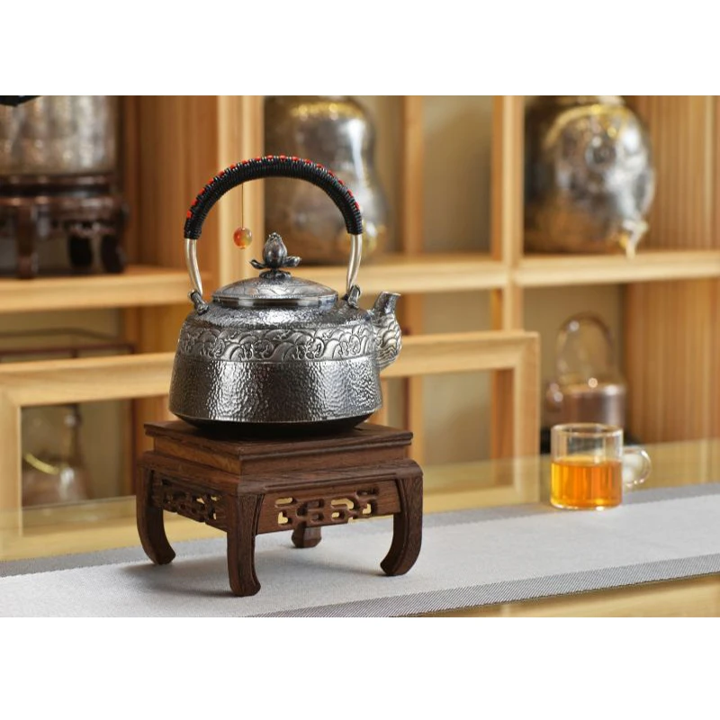 Silver pot 999 sterling silver handmade tea set Japanese retro teapot kettle home tea ceremony Kungfu tea set 1200ml