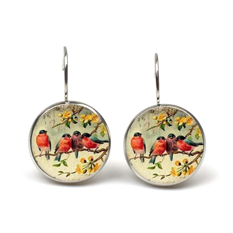 Vintage Women Charms Antique Birds Art Stud Earrings Wedding Party Jewelry Fashion Peacock Hummingbird Earrings Women\'s Colorful