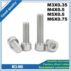 M3 M4 M5 M6 Pitch 0.35/0.5/0.75mm 304 Stainless Steel A2-70 Fine Thread Hexgonal Hex Socket Round Cap Head Screw Allen Bolt
