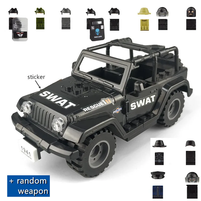 Black Car 12pcs Soldier SWAT Military Army Team Special Forces Building Blocks Bricks Figures Learning Toys for Boys Gift Set