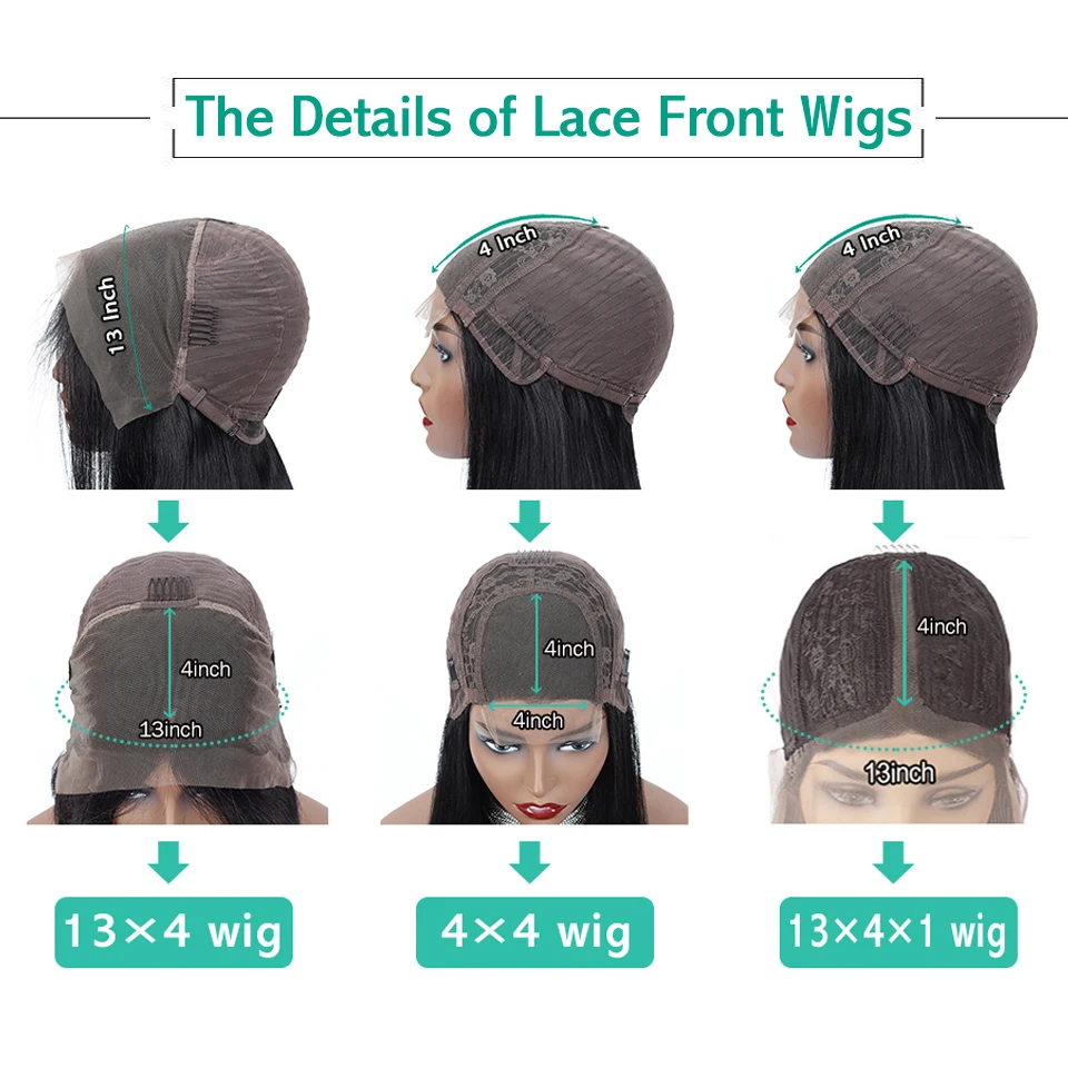 Ombre Green 13x4 Transparent Lace Front Wig Brazilian Straight Human Hair Wigs Pre Plucked 4x4 Lace Closure Wigs for Black Women