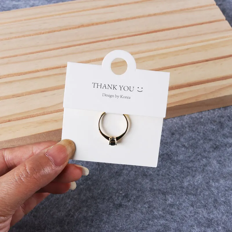 Custom Logo 50Pcs 6x6cm Rectangle Finger Ring Card White Hoop Buckle Spherical Earring Packaging Display Cards Folding Holder