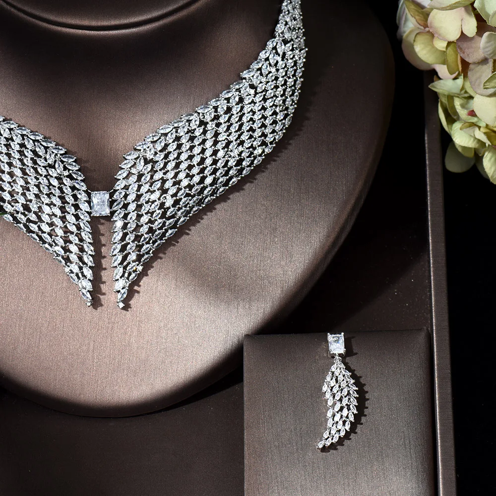 HIBRIDE الأفريقية النيجيرية زركون الكبير قطرة الماء الزفاف قلادة طقم أقراط مجوهرات الزفاف الفاخرة اكسسوارات N-1233