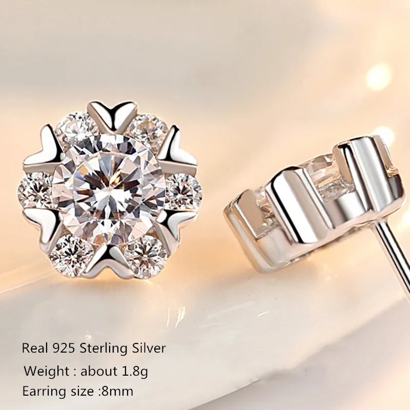 Buyee 925 Sterling Silver Small Sutd Earring Light White Zircon Snowflake Earring for Woman Fashion Wedding Fine Jewelry Earring