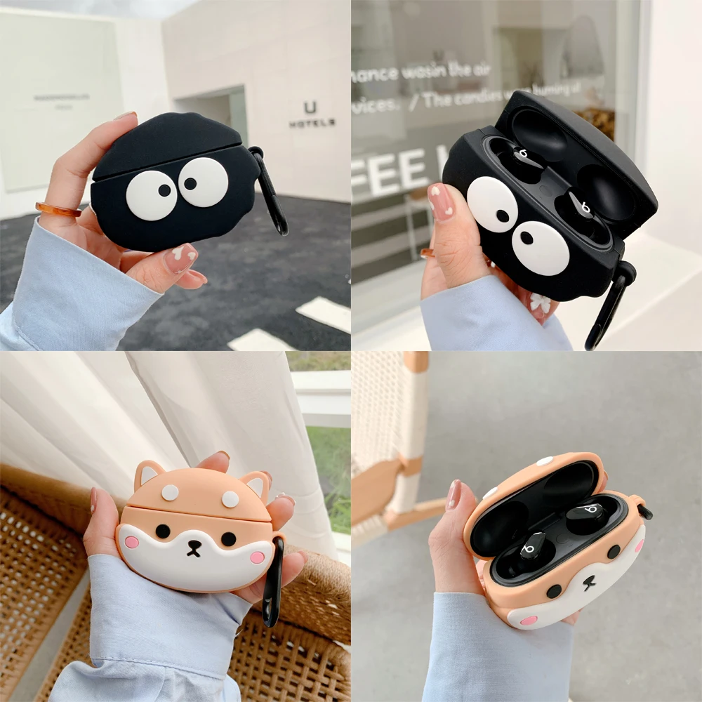 Cartoon Corgi Dag Black Briquettes Silicone Earphone Case Skin Protective Cover For Beats-Studio Buds Headphone Anti-shock Case