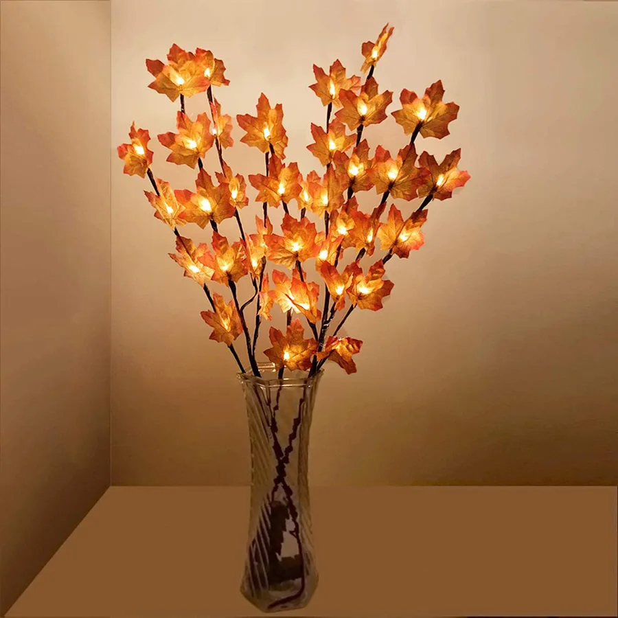 Lampe LED en Forme de Branches de Feuilles d'Érable, Luminaire Décoratif d'Nik, Idéal pour un Vase, un Bureau ou un Mariage, avec Batterie, 76 cm