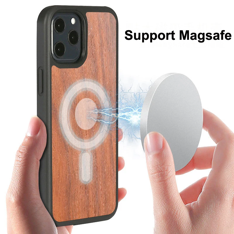 Magsafe Wood Case for iPhone 12 Pro Max 12Pro 12 Mini Real Wooden Shockproof Back Cover with SIM PIN Slot Magnetic Shell Funda