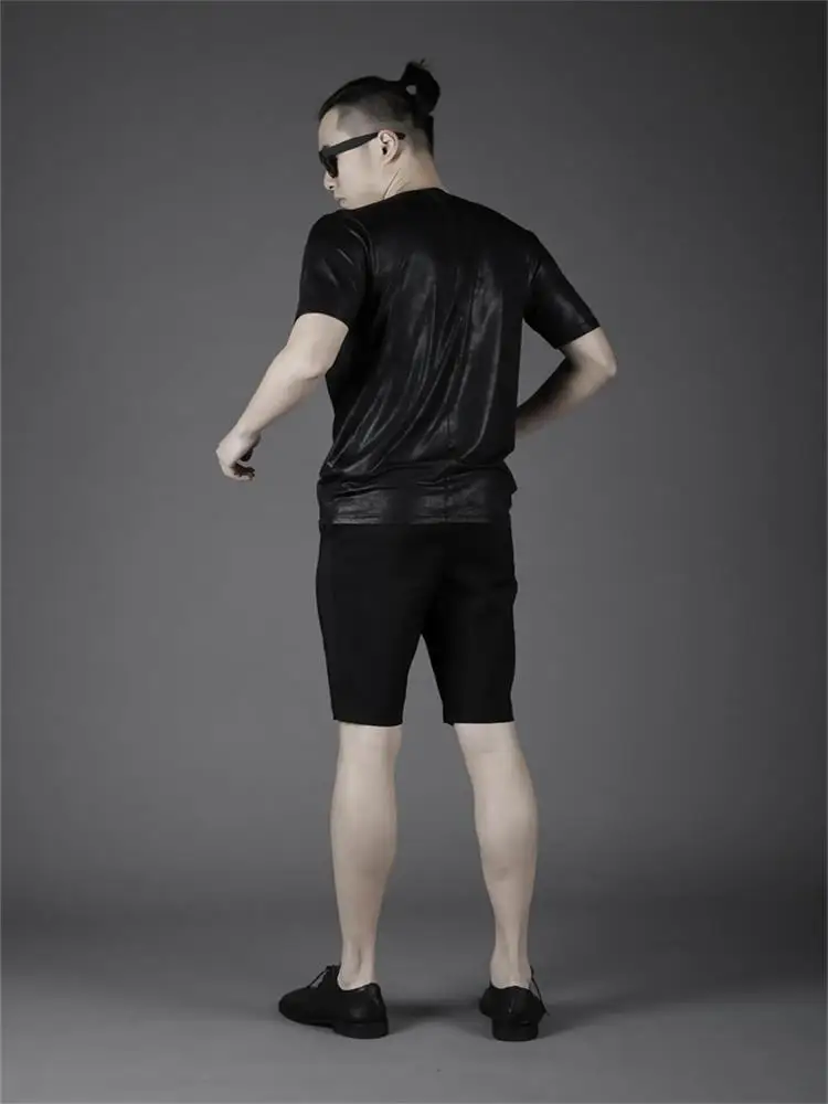 Men's dark tide men hanging standing collar personality simple dark thin base shirt casual Korean version slim short sleeves