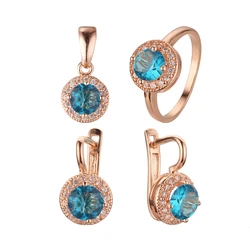 Luxury New Jewelry Set Blue Stone Rose 585 Gold Color Women Jewelry Accessories Office Style Ring Jewelry Set Gift