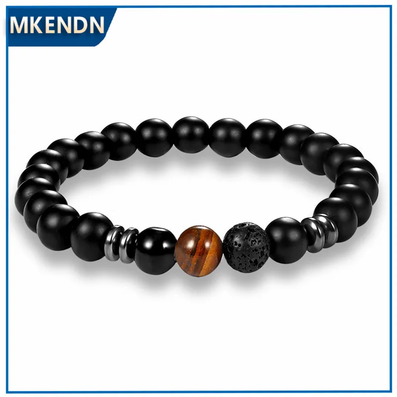 MKENDN-pulsera minimalista de piedra Natural para hombre, brazalete de cuentas de hematita, accesorios de joyería para hombre, pulsera de Yoga para hombres