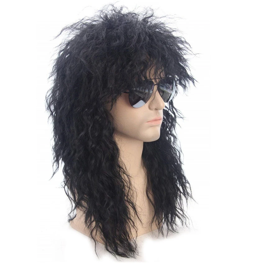 Gres Men Long Synthetic Hair Extension Wig Black Color Female Hairpiece Punk Puffy Headgear for Halloween High Temperature Fiber