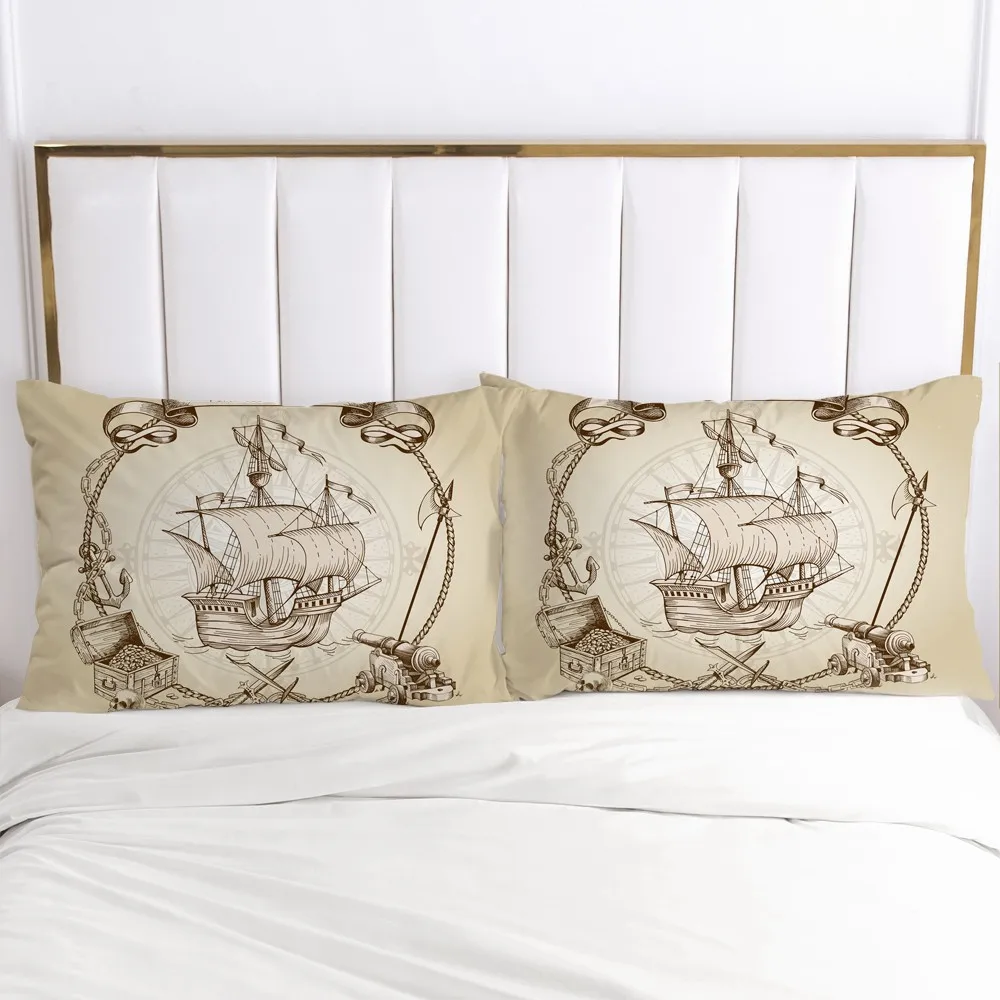 2 PCS 3D Printed Pirate Ships And Treasure 100% Polyester Pillowcase Printed  Home Decorative Pillowcase Decoraion Bedclothes