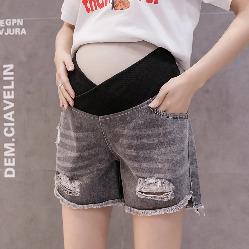 Summer Casual Denim Maternity Shorts Elastic Waist Belly Short Jeans Clothes for Pregnant Women Hot Ripped Hole Pregnancy