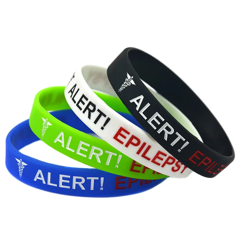 Fashion Alert Epilepsy Bracelet Warning Language Silicone Bracelet Engraved and Colored Bracelet hot sale