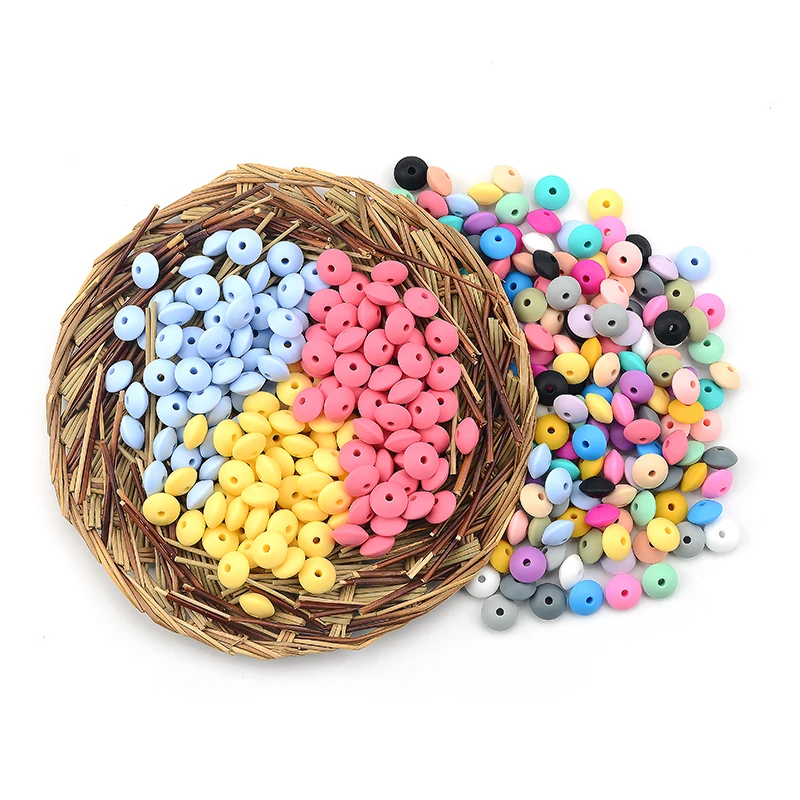 12MM 100pcs/lot Silicone lentil Beads Silicone BPA Free DIY Charms Newborn Nursing Accessory Teething Necklace Teething Toy