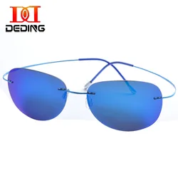 DEDING Mens rimless titanium polarized Sunglasses Large Lens Super Light Frame Sun Glasses Mirroed Uv Protection glasses DD1357