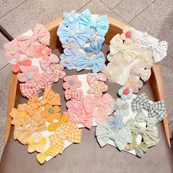 8pcs/Set Children Cute Cotton Bows Ornament Hairpins Baby Girls Colors Hair Clips Sweet Flower Plaid Headdress Kids  Accessories