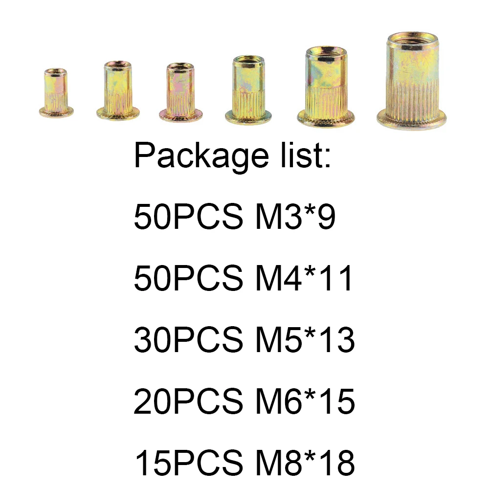 165 Stks/doos M3 M4 M5 M6 M8 Pull Klinknagel Moer Gemengde Verzinkt Carbon Staal Klinknagel Moer Schroefdraad Insert Moer set