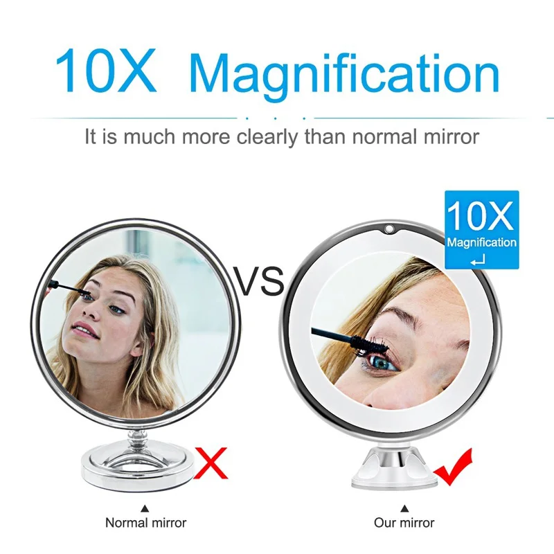 Flexible Makeup Mirror 10X Magnifying Mirrors LED Lighted Touch Screen Vanity Mirror Portable Dressing Table Cosmetic Mirrors