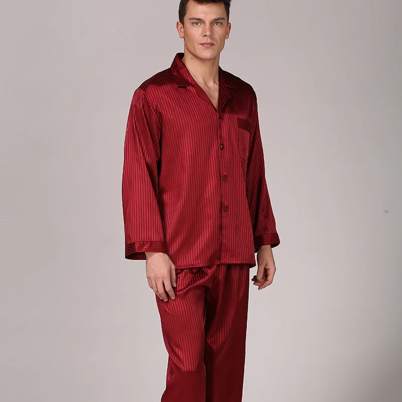 Men\'s Striped Rayon Pajama Sets Silk Sleepwear Homenwear Male Modern Style Soft Comfortable Satin Nightwear Clothes