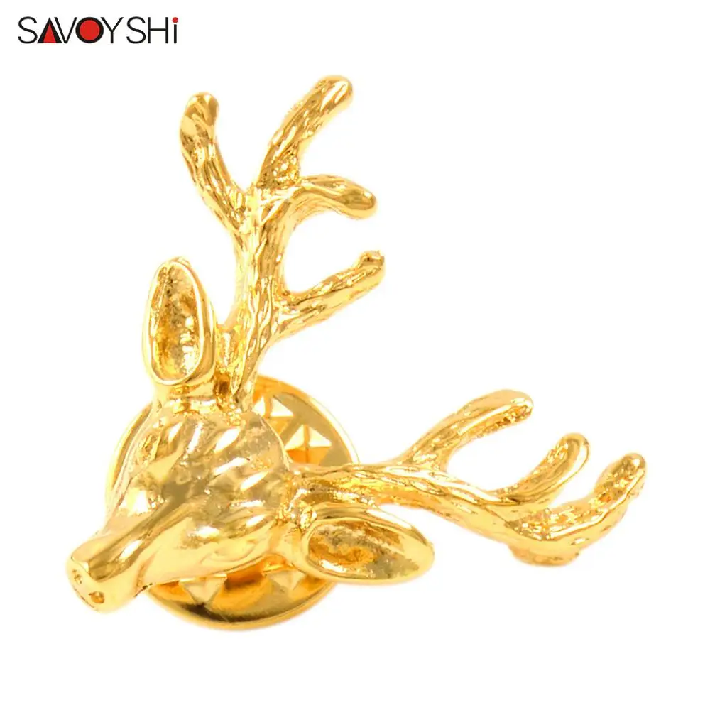 SAVOYSHI, broches de cabeza de ciervo de Color dorado a la moda, Pin para hombre, cuello de camisa, abrigo para mujer, sombreros, bolsos de vestir, alfileres, accesorios