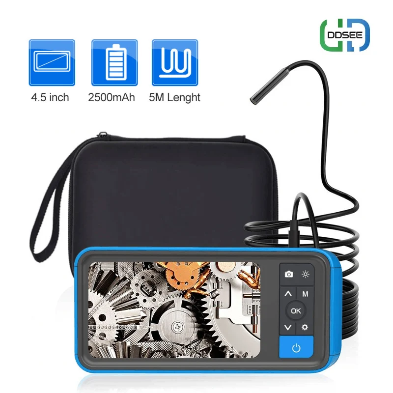 1080P HD Endoscope Camera MS450 Dual Lens Borescope with 4.5"IPS Screen 8 mm Borescope Sewer Camera with 32GB Card Carrying Case